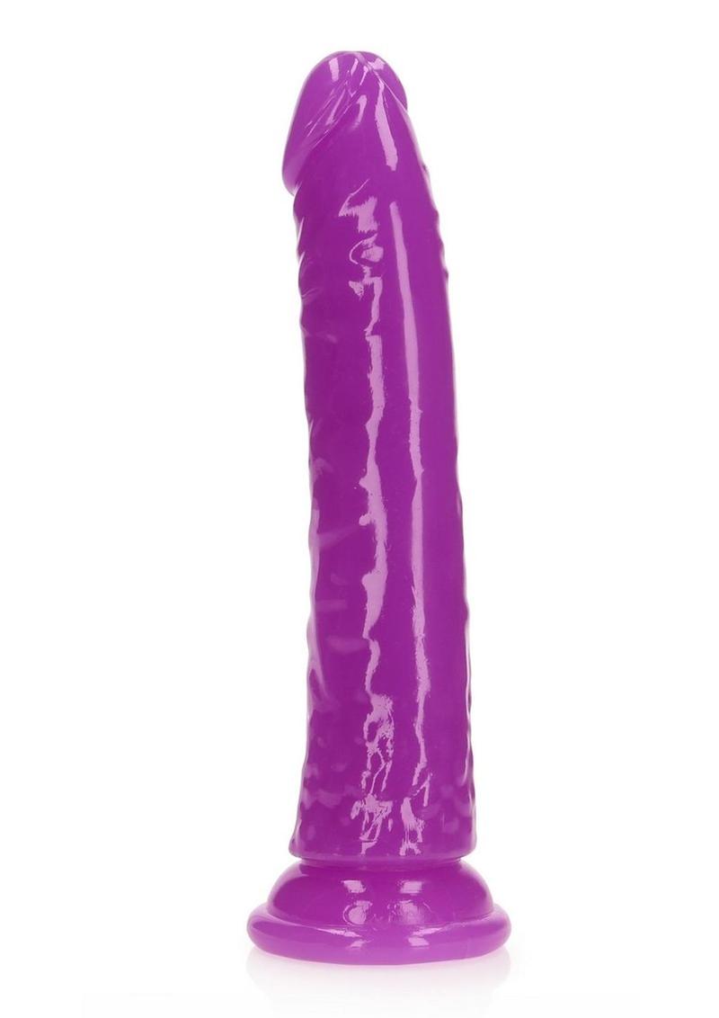 Realrock Slim Glow In The Dark Dildo with Suction Cup - Glow In The Dark/Purple - 8in