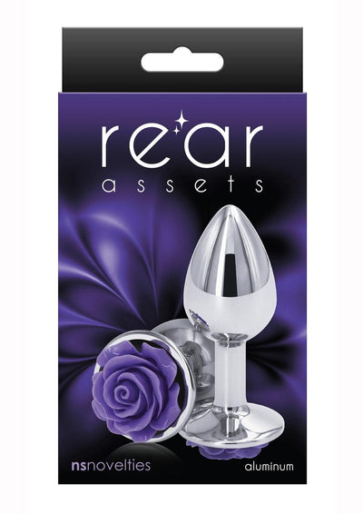 Rear Assets Rose Aluminum Anal Plug - Metal/Purple/Silver - Small