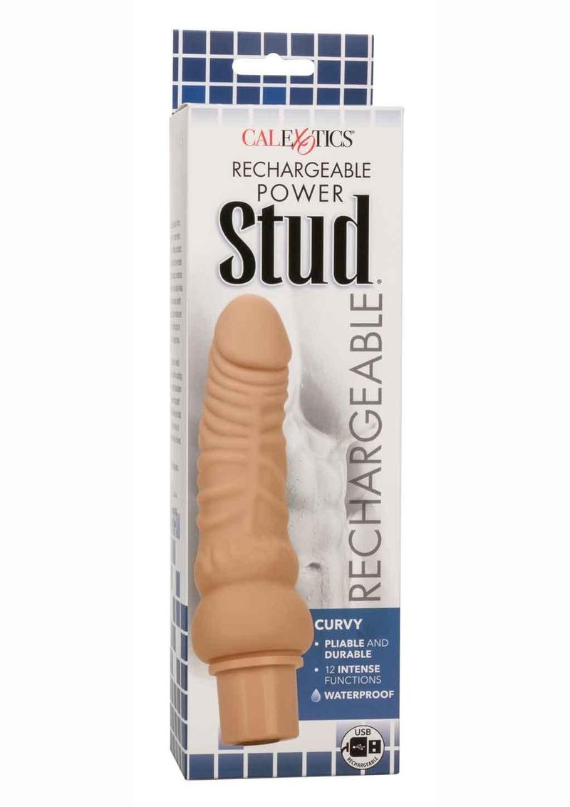 Rechargeable Power Stud Curvy Silicone Vibrating Dong - Vanilla