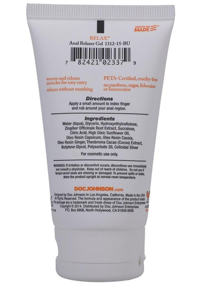 Relax Anal Relaxer For Everyone Water Based Lubricant - 2oz - Bulk