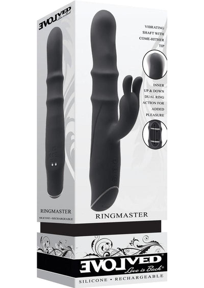 Ringmaster Rechargeable Silicone Rabbit Vibe Ring - Black