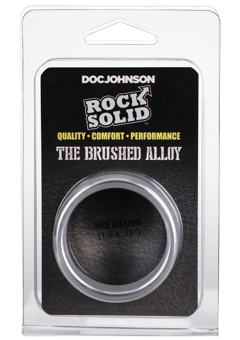 Rock Solid Brushed Alloy Aluminum Cock Ring - Metal/Silver - Medium