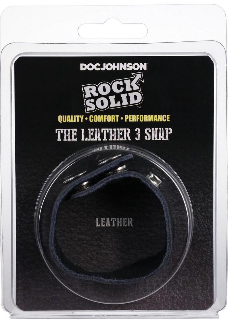 Rock Solid The Leather 3 Snap Adjustable Cock Ring - Black