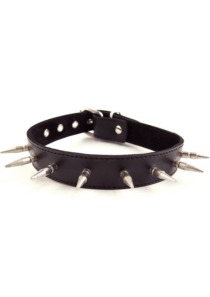 Rouge Adjustable Leather Spiked Collar - Black