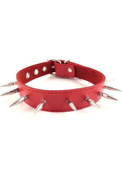 Rouge Adjustable Leather Spiked Collar - Red