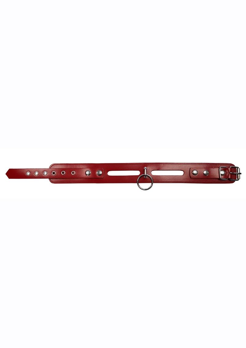 Rouge Leather Fashion Bondage Collar with O-Ring - Red