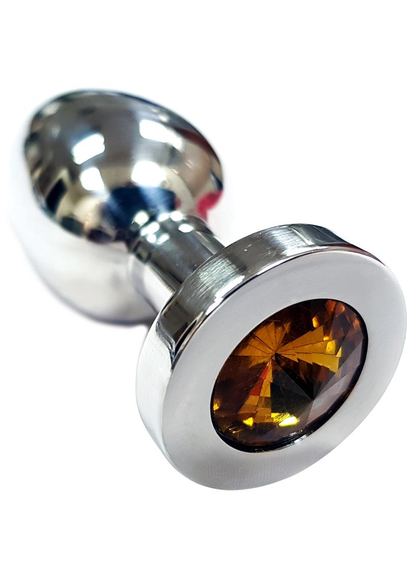 Rouge Smooth Stainless Steel Anal Plug - Medium - Yellow Jewel - Yellow