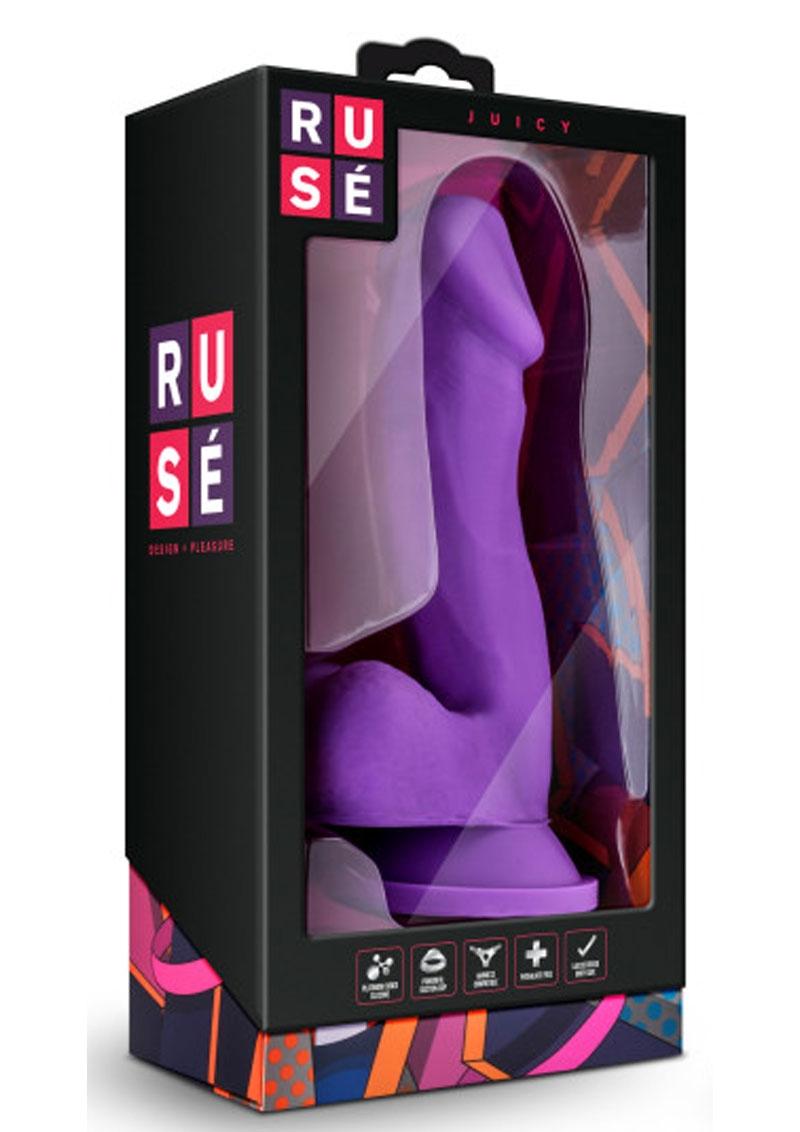 Ruse Juicy Silicone Dildo with Balls - Purple - 7in