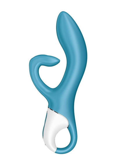 Satisfyer Embrace Me Silicone Rechargeable Vibrator with Clitoral Stimulation - Blue/Turquoise