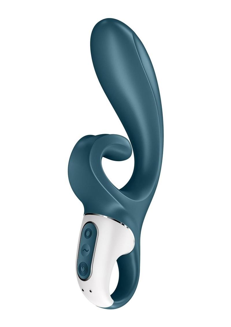 Satisfyer Hug Me Rechargeable Silicone Vibrator with Clitoral Stimulation - Grayblue