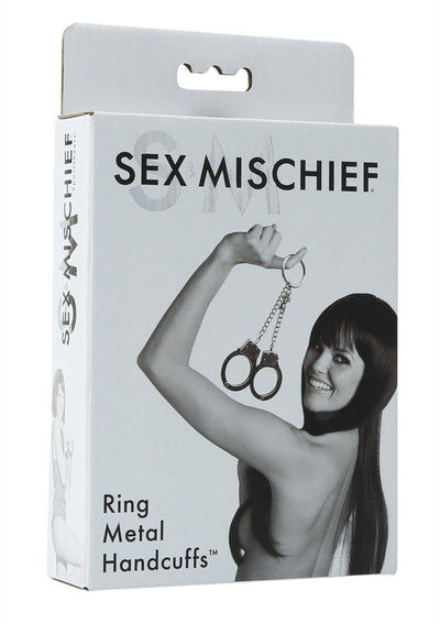 Sex and Mischief Ring Metal Handcuffs - Metal/Silver