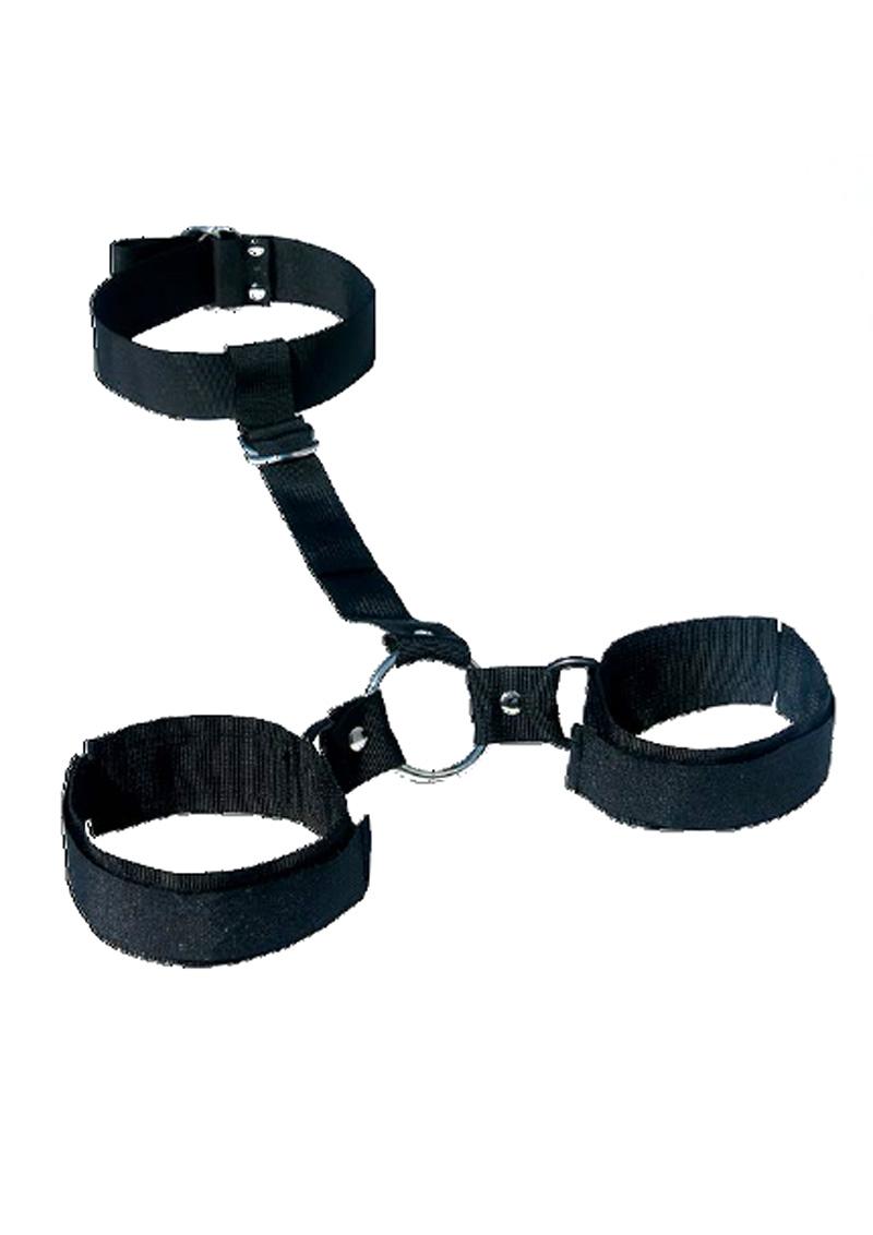 Sex and Mischief Shadow Neck and Wrist Restraint - Black/Metal