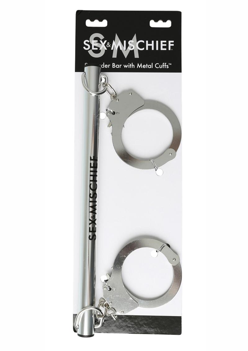 Sex and Mischief Spreader Bar with Metal Cuffs - Metal/Silver