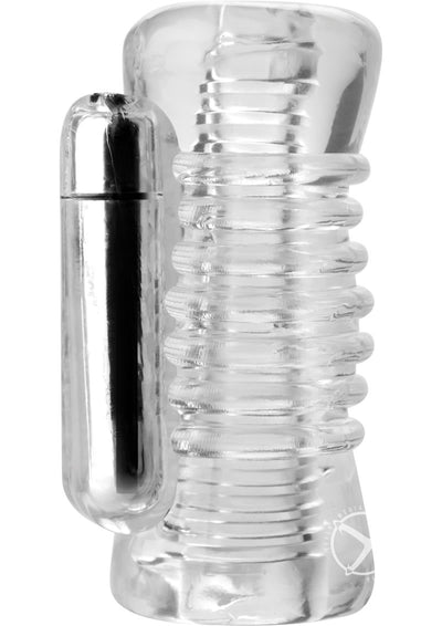 Sexflesh- Palm-Tec Vibe Tube Vibrating Stroker - Clear