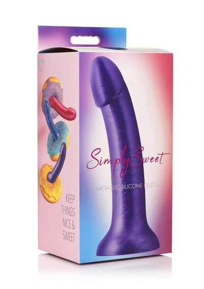 Simply Sweet Metallic Silicone Dildo - Purple - 7in