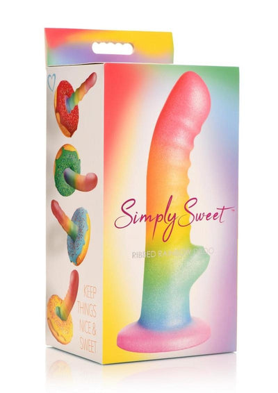 Simply Sweet Ribbed Silicone Rainbow Dildo - Multicolor