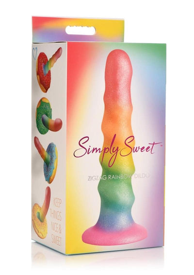 Simply Sweet Zigzag Silicone Rainbow Dildo - Multicolor