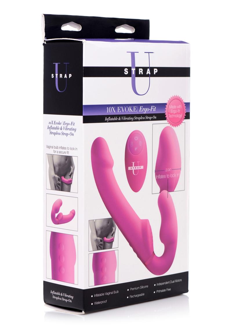 Strap U Evoke Ergo Fit Inflatable and Vibrating Silicone Strapless Strap-On with Remote Control - Pink