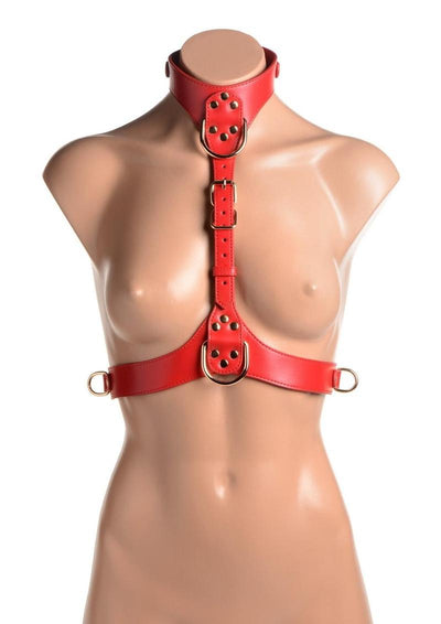 Strict Female Chest Harness - Metal/Red - Medium/Small