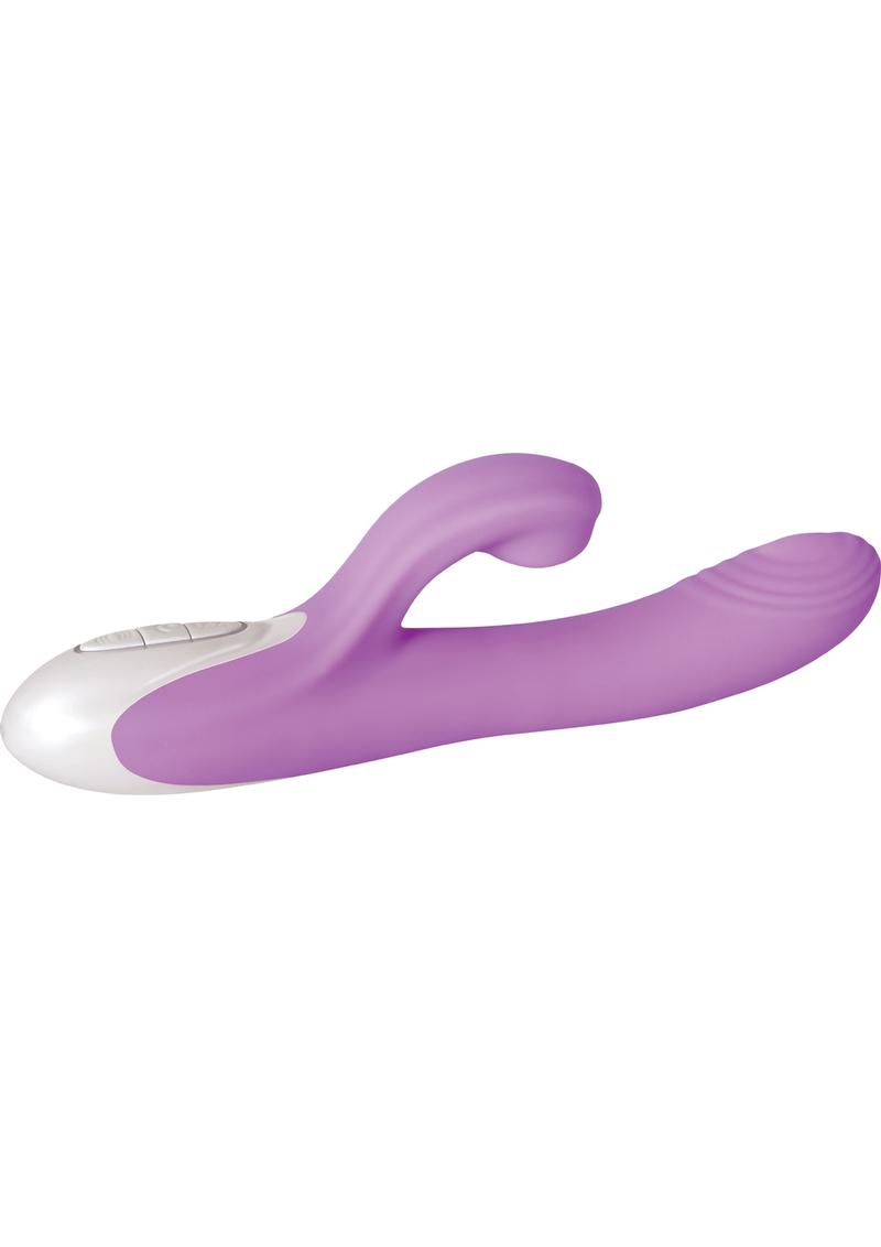 Super Sucker Rechargeable Silicone G-Spot Vibrator with Clitoral Stimulator - Pink/Purple