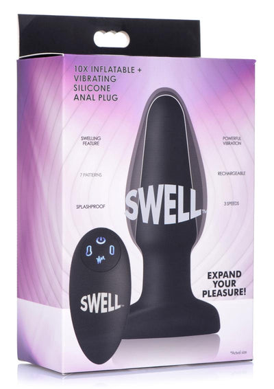 Swell Inflatable Rechargeable Silicone Vibrating Anal Plug - Black