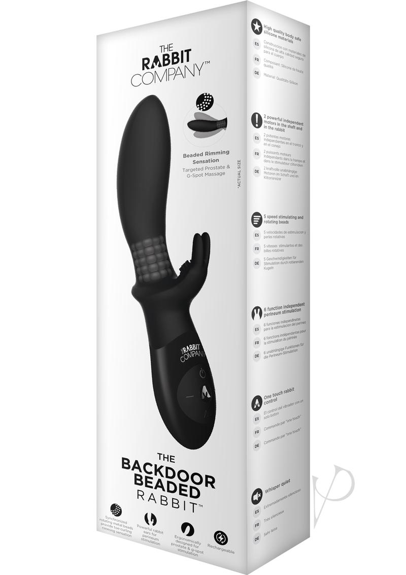 The Backdoor Beaded Rabbit Rechargeable Silicone Vibrator with Dual Prostate and G-Spot Stimulation with Rotating Beads - Black