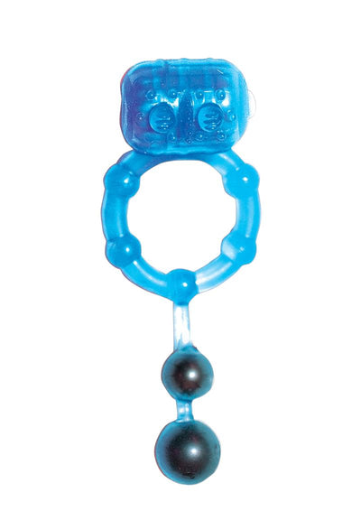 The Best Of Macho Ultra Erection Keeper Vibrating Cock Ring with Dangling Balls - Blue