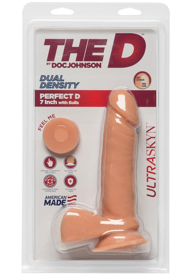 The D Perfect D Ultraskyn Dildo with Balls - Flesh/Vanilla - 7in