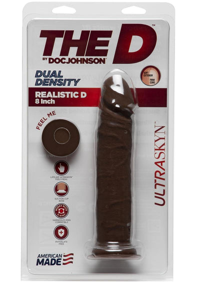 The D Realsitic D Ultraskyn Dildo - Chocolate - 8in