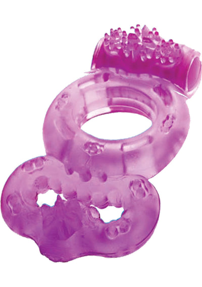 The Macho Double Ring Vibrating Ball and Cock Ring - Purple