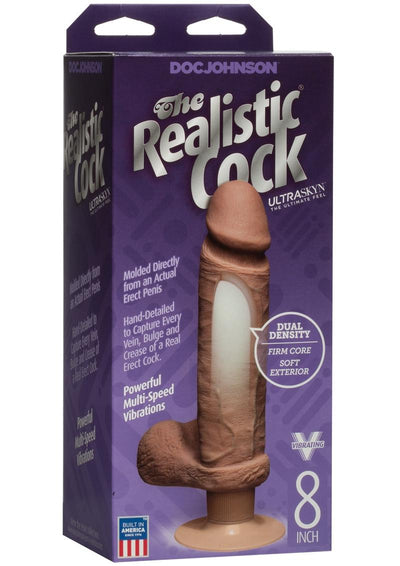 The Realsitic Cock Ultraskyn Vibrating Dildo - Chocolate - 8in