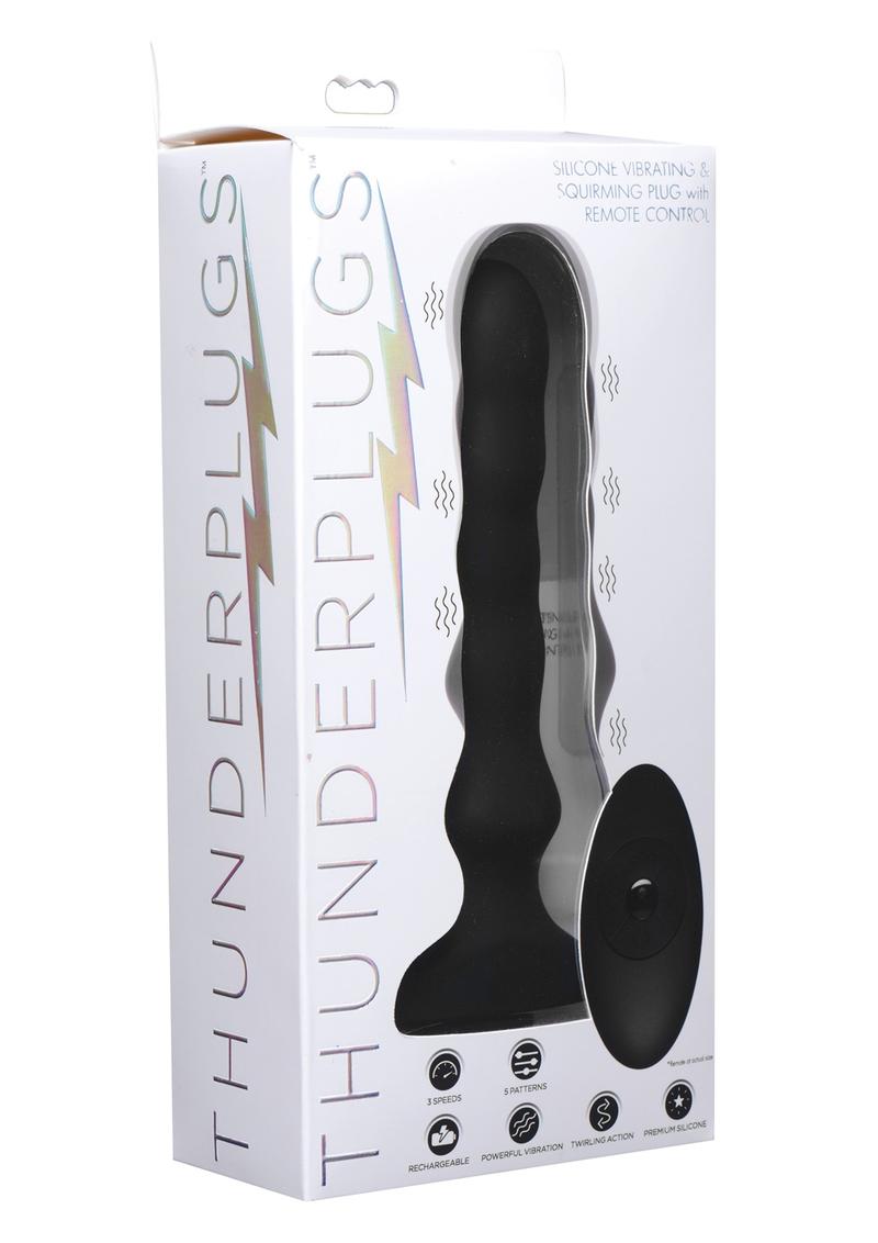 Thunder Plugs Silicone Vibrating and Squirming Plug with Remote Control - Black