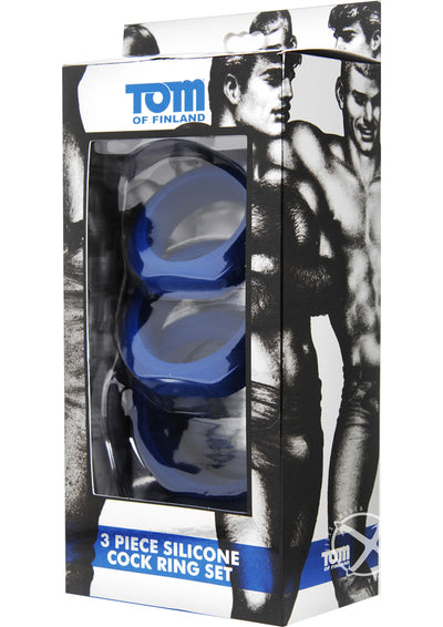 Tom Of Finland 3 Piece Silicone Cock Ring - Blue - Set