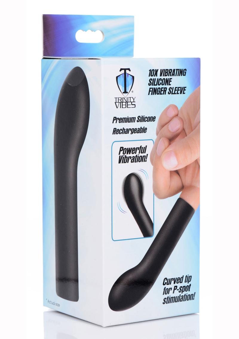 Trinity Men 10x Vibrating Silicone Rechargeable P-Spot Finger Sleeve - Black