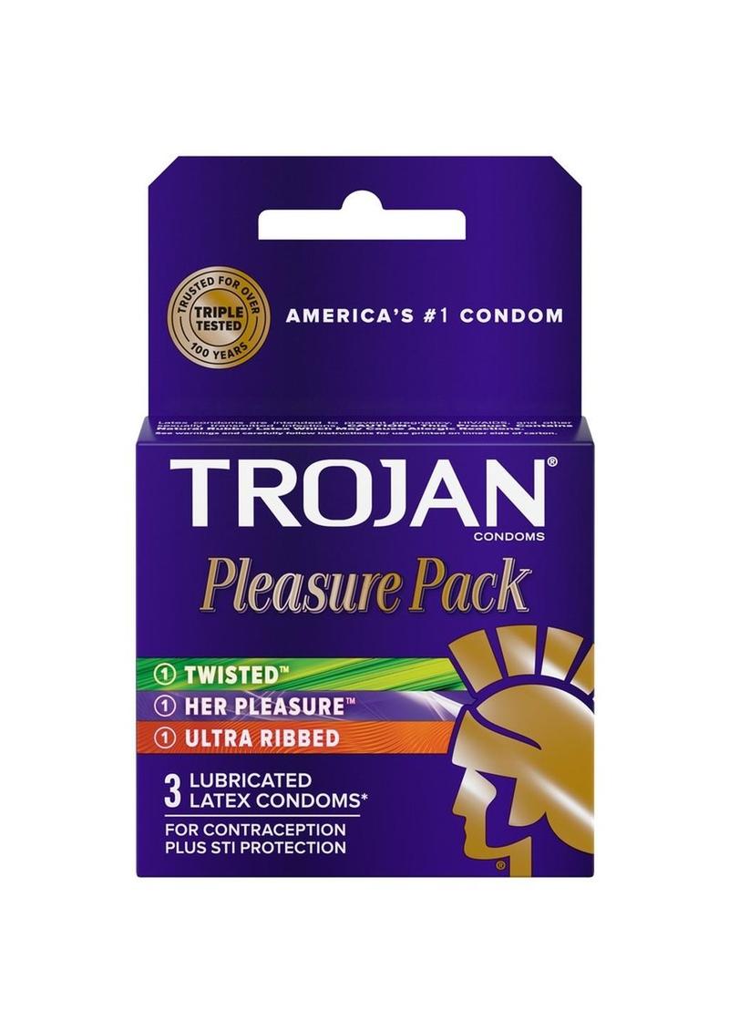 Trojan Pleasure Pack Lubricated Latex Textured Condoms Assorted - 3-Pack