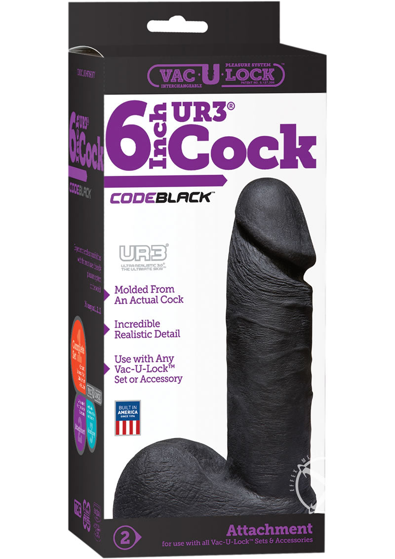 Vac-U-Lock Codeblack Ultraskyn Dildo - Black - 6in