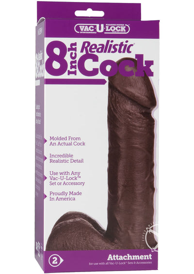 Vac-U-Lock Realistic Dildo - Brown/Chocolate - 8in