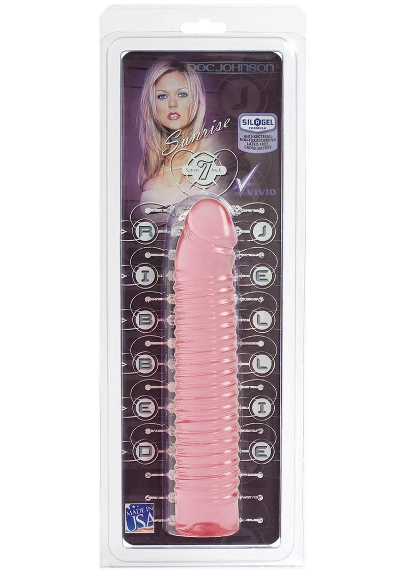 Vivid Sunrise Ribbed Jellie Dildo - Pink/Red - 7in