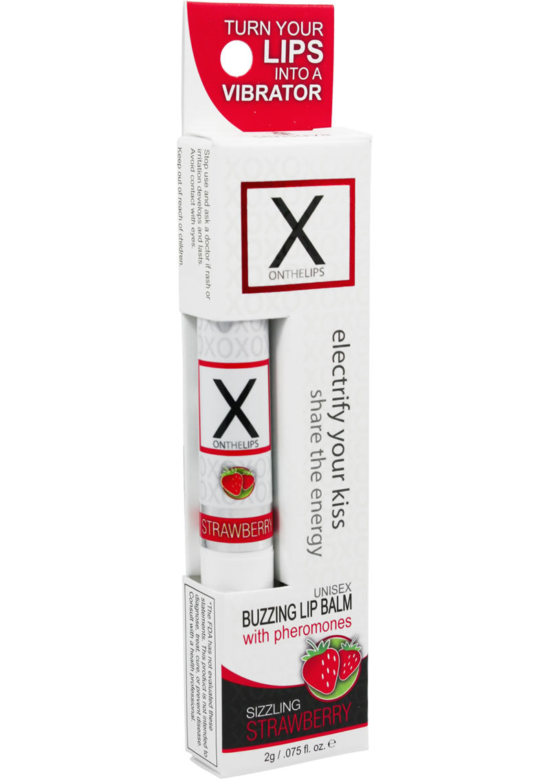 X On The Lips Buzzing Lip Balm with Pheromones Sizzling Strawberry Flavor - .75oz