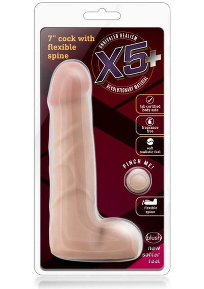 X5 Plus Cock Dildo with Balls - Vanilla - 7in