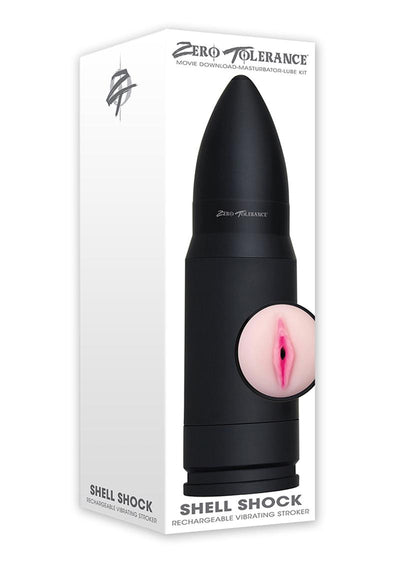 Zero Tolerance Shell Shock Rechargeable Vibrating Pussy Stroker with DVD Download - Black