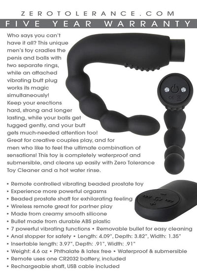 Zero Tolerance The Emperor Silicone Prostate Stimulator with Rechargeable Bullet and Remote Control